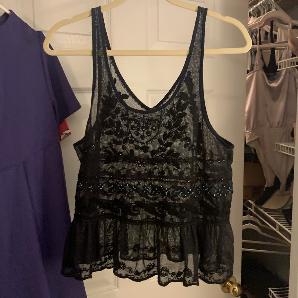 Free people mesh and sequined tank
